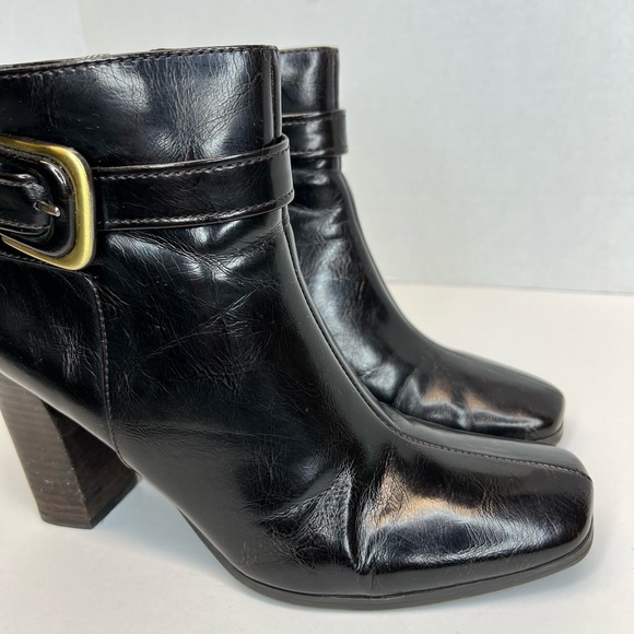 Franco Sarto Womens “Gemini” Side Zip Buckle Ankle Boots Black Leather 8.5M Nice - Picture 7 of 14